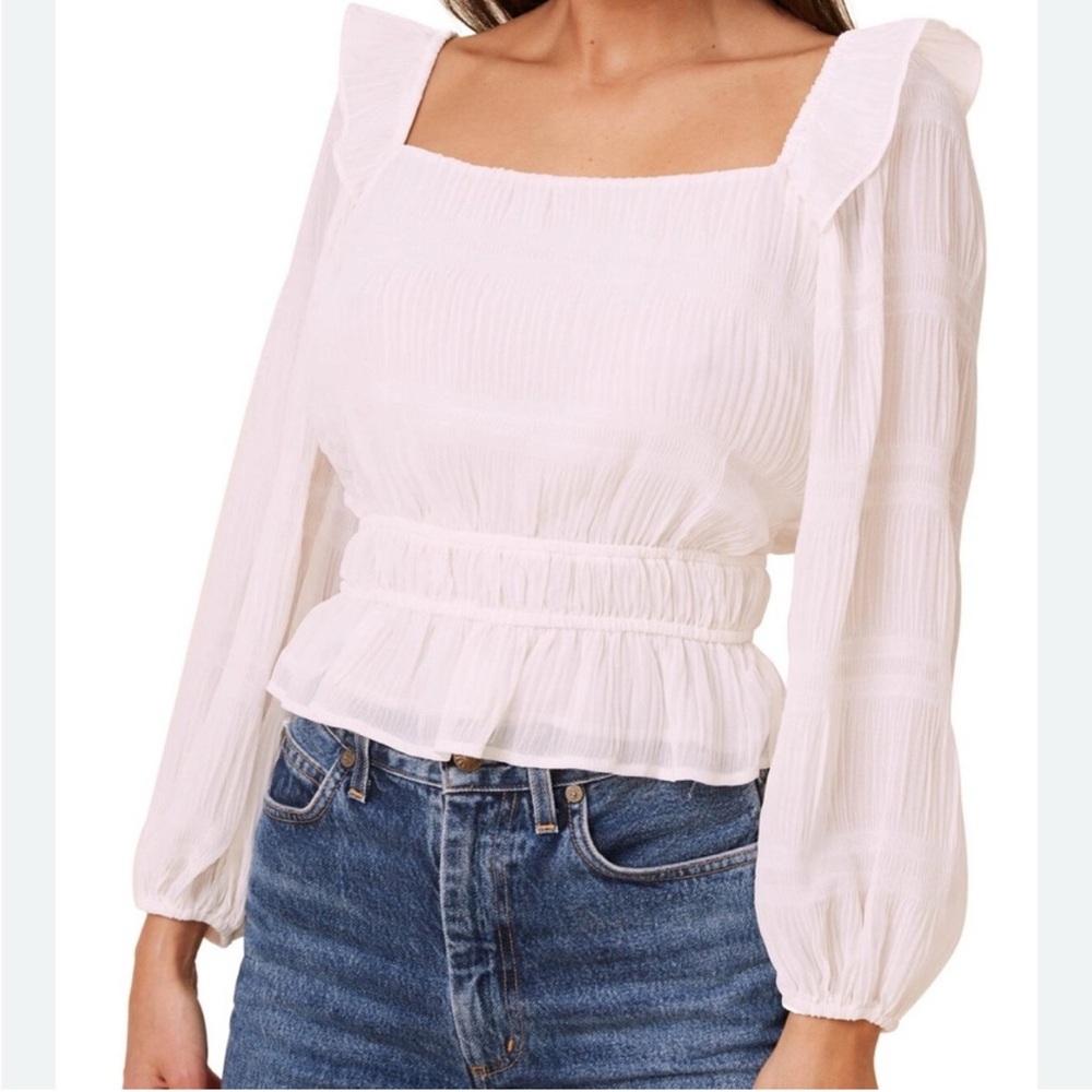 Astr the Label Crinkle Blouse Ruched Square Neck Long Sleeve